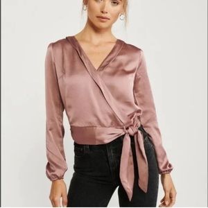 Abercrombie & Fitch Satin Long Sleeve Tie Front Blouse